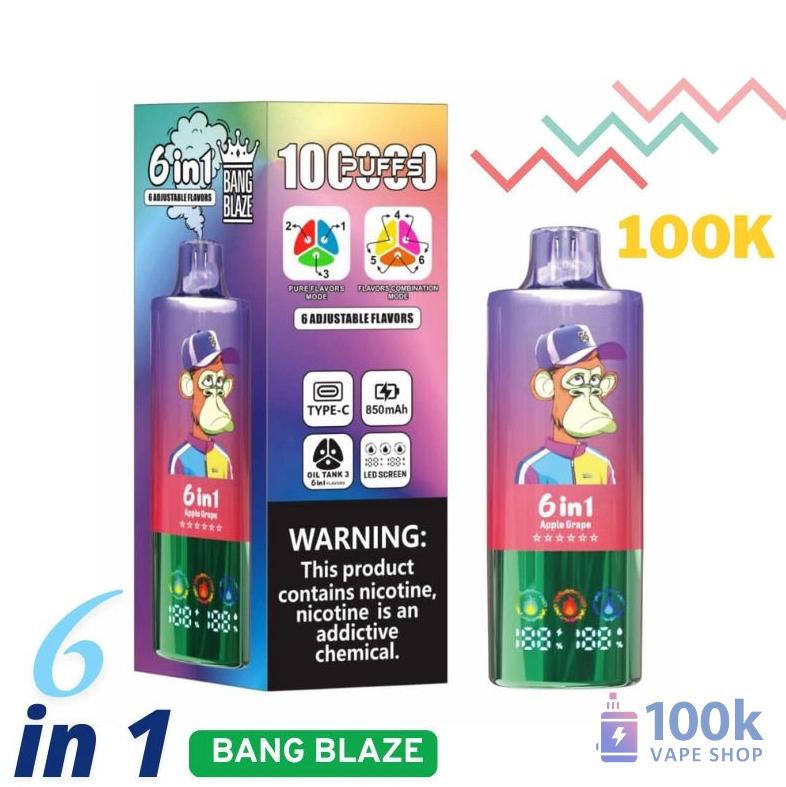 "Bang Blaze 100K Puffs Triple Tank Disposable Vape" - 6 skoniai viename