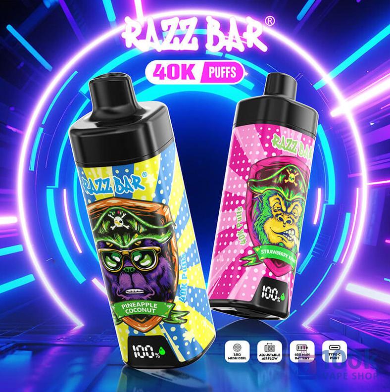 Razz Bar 40,000 Puffs Disposable Vape - Rechargeable with LED Display | 16 Flavors
