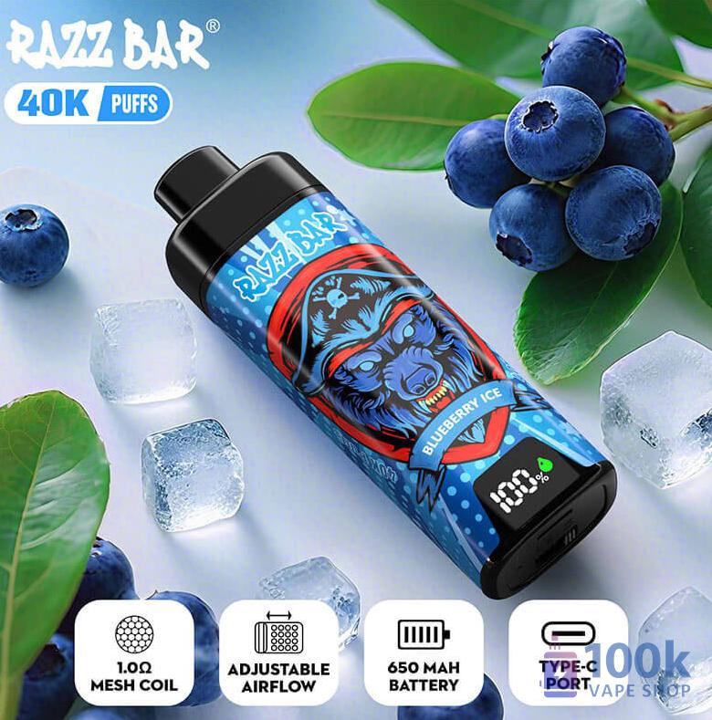 Razz Bar 40,000 Puffs Disposable Vape - Rechargeable with LED Display | 16 Flavors - Image 4