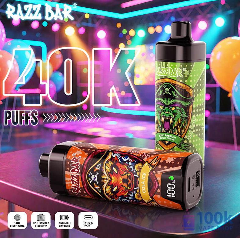 Razz Bar 40,000 Puffs Disposable Vape - Rechargeable with LED Display | 16 Flavors - Image 5