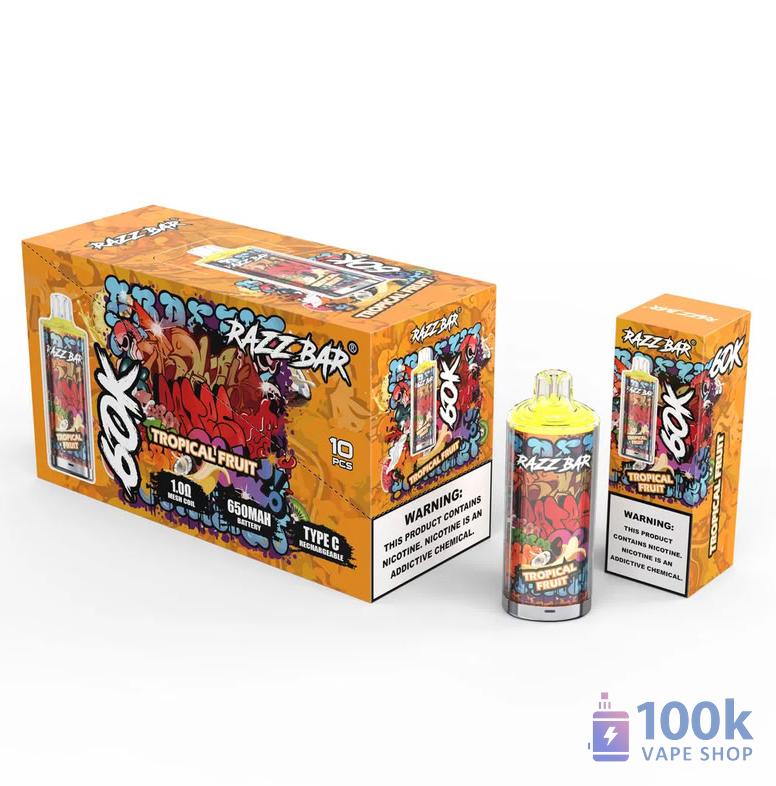 Razz Bar 60K Puffs Vape na jedno použití - 60 000 Puffs | 650mAh baterie | 16 příchutí